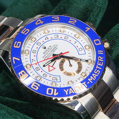 Rolex Yacht-Master II MINT COMPLETE SET Yacht-Master II Two-Tone White Dial Blue Bezel Rose Gold Steel 116681 - Image 10