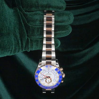 Rolex Yacht-Master II MINT COMPLETE SET Yacht-Master II Two-Tone White Dial Blue Bezel Rose Gold Steel 116681 - Image 5