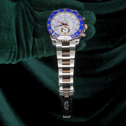 Rolex Yacht-Master II MINT COMPLETE SET Yacht-Master II Two-Tone White Dial Blue Bezel Rose Gold Steel 116681 - Image 4