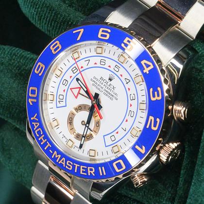 Rolex Yacht-Master II MINT COMPLETE SET Yacht-Master II Two-Tone White Dial Blue Bezel Rose Gold Steel 116681 - Image 8