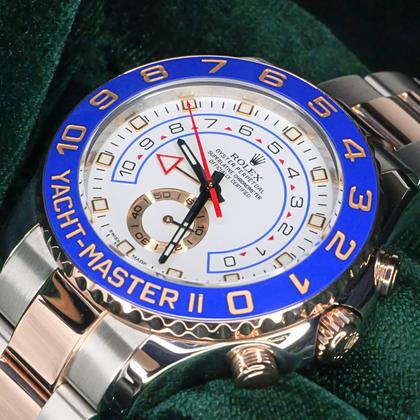 Rolex Yacht-Master II MINT COMPLETE SET Yacht-Master II Two-Tone White Dial Blue Bezel Rose Gold Steel 116681 - Image 9