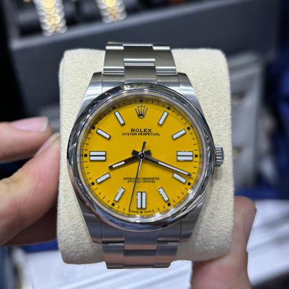Rolex Oyster Perpetual 41 Yellow Dial Stainless Steel 124300-0004 Unworn Full Set