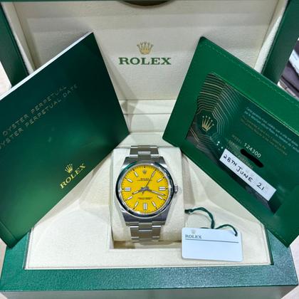 Rolex Oyster Perpetual 41 Yellow Dial Stainless Steel 124300-0004 Unworn Full Set - Image 7